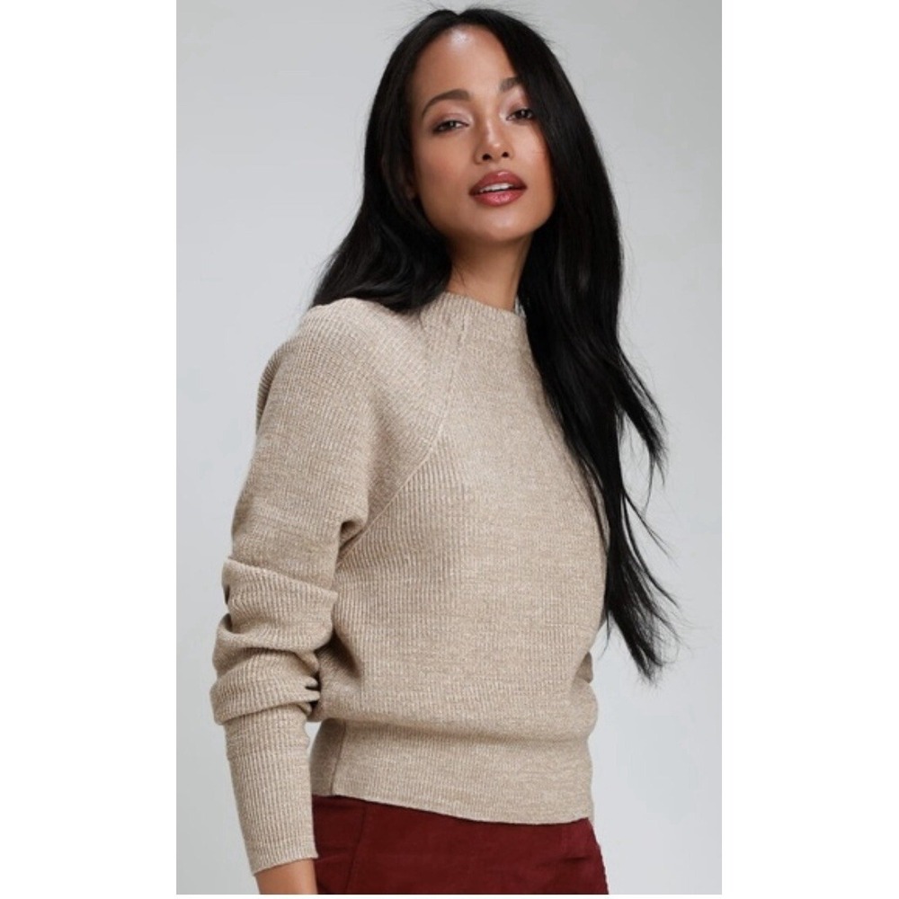 Free People Women's Large TOO GOOD Heathered Knit Sweater Beige Boho Cozy